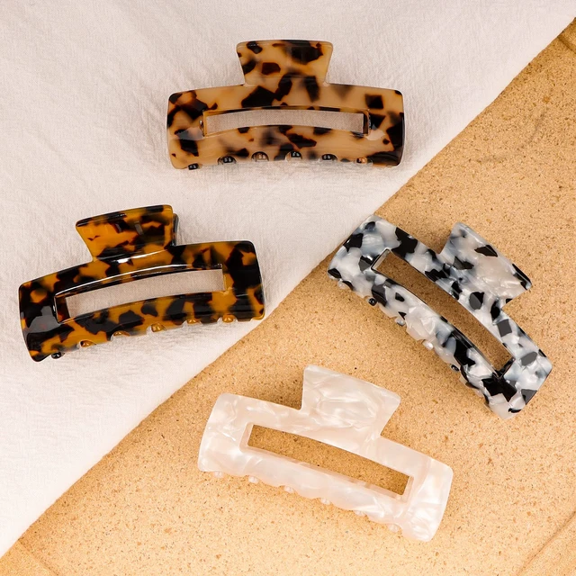 Alt view image 4 of 7 - Hair Claw Clips For Women Thick Thin Hair Updos, Tortoise Shell | 4 Pack Medium Cute Leopard Print Hair Clips, Premium Celluloid Acetate, Strong Non-Slip Grip, Long Curly Hair Accessories