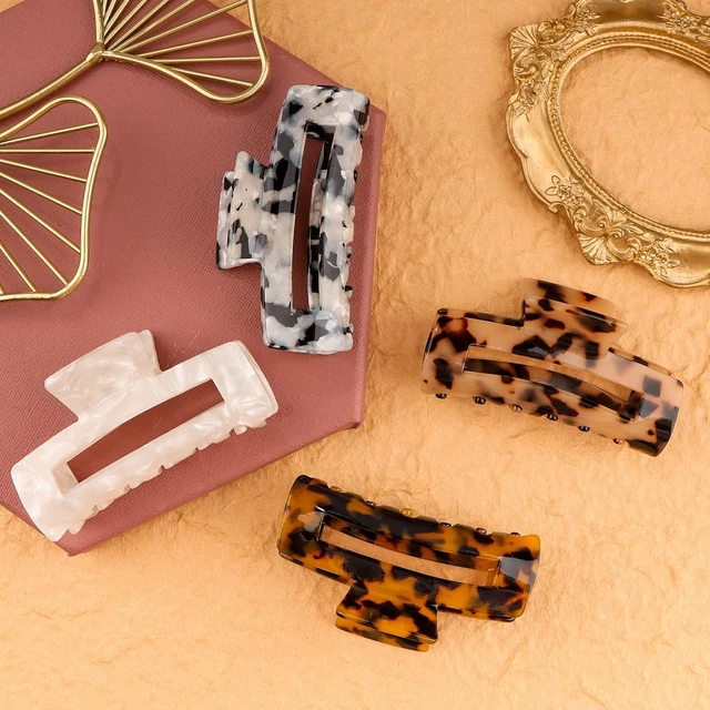 Alt view image 6 of 7 - Hair Claw Clips For Women Thick Thin Hair Updos, Tortoise Shell | 4 Pack Medium Cute Leopard Print Hair Clips, Premium Celluloid Acetate, Strong Non-Slip Grip, Long Curly Hair Accessories