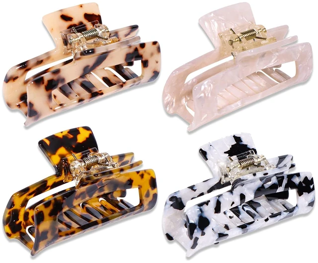 Main image of Hair Claw Clips For Women Thick Thin Hair Updos, Tortoise Shell | 4 Pack Medium Cute Leopard Print Hair Clips, Premium Celluloid Acetate, Strong Non-Slip Grip, Long Curly Hair Accessories