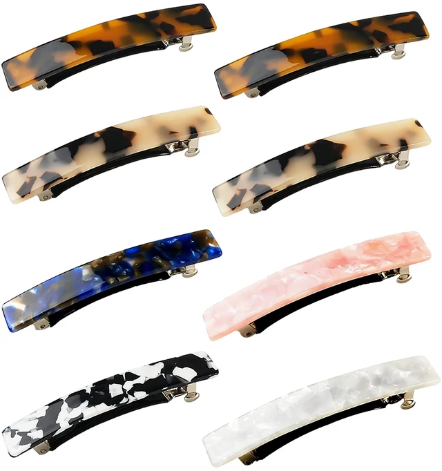 Main image of Hair Barrettes, 8 Pcs 3 Inch Acetate Small Clips | French tortoise shell design, no-slip grip for fine, thin, or thick hair. Accessory for women and girls.