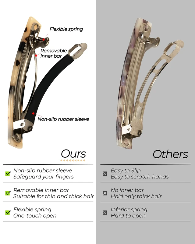 Alt view image 2 of 7 - Hair Barrettes, 8 Pcs 3 Inch Acetate Small Clips | French tortoise shell design, no-slip grip for fine, thin, or thick hair. Accessory for women and girls.