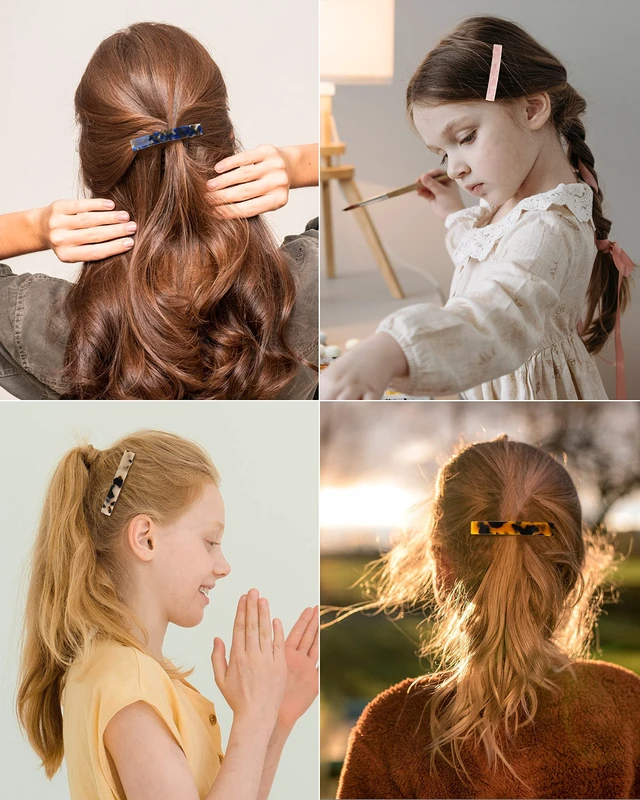 Alt view image 5 of 7 - Hair Barrettes, 8 Pcs 3 Inch Acetate Small Clips | French tortoise shell design, no-slip grip for fine, thin, or thick hair. Accessory for women and girls.