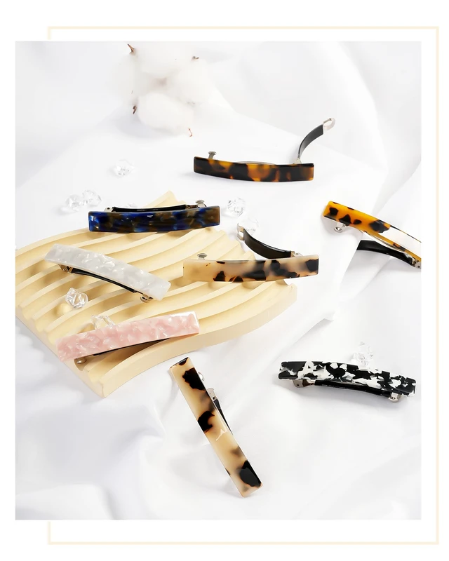 Alt view image 7 of 7 - Hair Barrettes, 8 Pcs 3 Inch Acetate Small Clips | French tortoise shell design, no-slip grip for fine, thin, or thick hair. Accessory for women and girls.