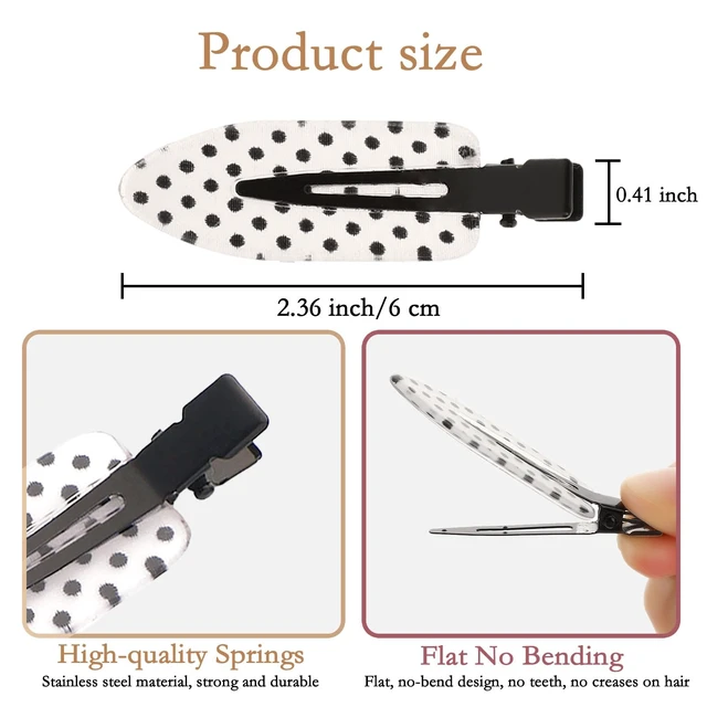 Alt view image 2 of 7 - 6 Pack Creaseless Hair Clips for Women - No Bend No Crease Hair Clips for Styling, Makeup, Washing Face, Bangs | Classic Polka Dot Flat No Dent Alligator Clips for Salon & Home (Black & White)