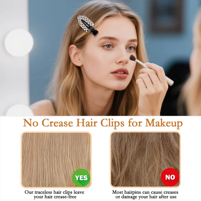 Alt view image 4 of 7 - 6 Pack Creaseless Hair Clips for Women - No Bend No Crease Hair Clips for Styling, Makeup, Washing Face, Bangs | Classic Polka Dot Flat No Dent Alligator Clips for Salon & Home (Black & White)