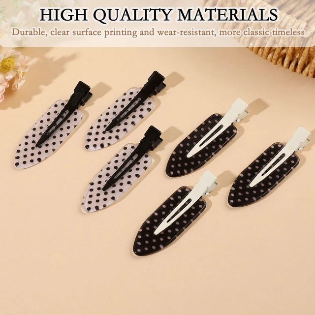 Alt view image 6 of 7 - 6 Pack Creaseless Hair Clips for Women - No Bend No Crease Hair Clips for Styling, Makeup, Washing Face, Bangs | Classic Polka Dot Flat No Dent Alligator Clips for Salon & Home (Black & White)