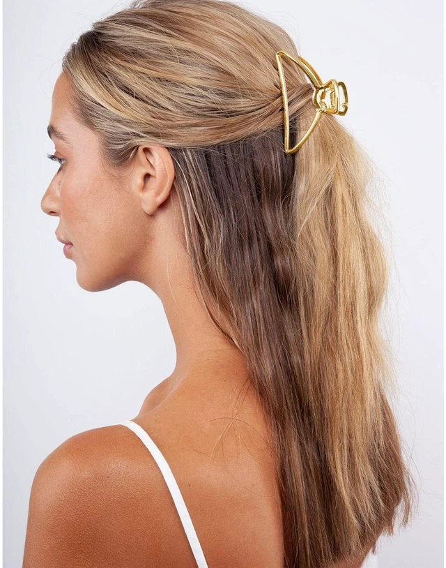 Alt view image 3 of 7 - 4 Pack Large Gold Metal Hair Claw Clips for Women Girls Thick Hair | French Design Metal Banana Jaw Clamp Barrettes, Strong Non-Slip Grip Secure All Hair Types, Hair Accessories for Gift