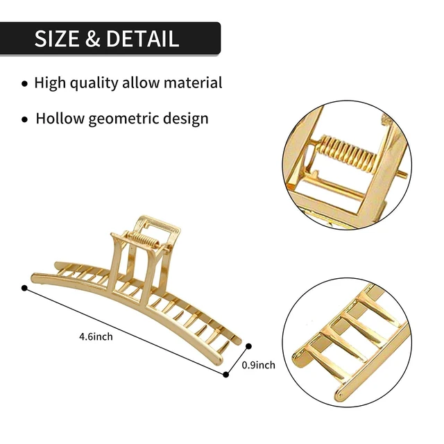 Alt view image 4 of 7 - 4 Pack Large Gold Metal Hair Claw Clips for Women Girls Thick Hair | French Design Metal Banana Jaw Clamp Barrettes, Strong Non-Slip Grip Secure All Hair Types, Hair Accessories for Gift