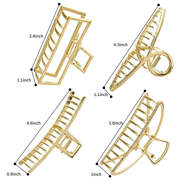 Alt view image 5 of 7 - 4 Pack Large Gold Metal Hair Claw Clips for Women Girls Thick Hair | French Design Metal Banana Jaw Clamp Barrettes, Strong Non-Slip Grip Secure All Hair Types, Hair Accessories for Gift