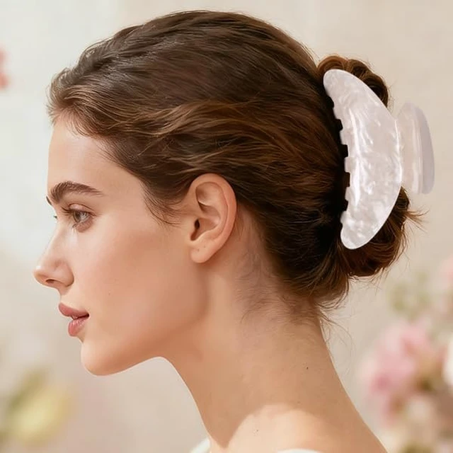 Alt view image 4 of 7 - Durable Acetate Hair Clips for Women 4.13" Larger Claw Clips (White) | Non-slip Strong Hold Ponytail Barrette,Sturdy Butterfly Claw,Cute Hair Accessories for Girls Long Thick Thin Curly Hair