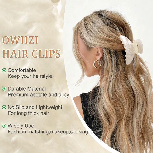 Alt view image 3 of 7 - Durable Acetate Hair Clips for Women 4.13" Larger Claw Clips (White) | Non-slip Strong Hold Ponytail Barrette,Sturdy Butterfly Claw,Cute Hair Accessories for Girls Long Thick Thin Curly Hair