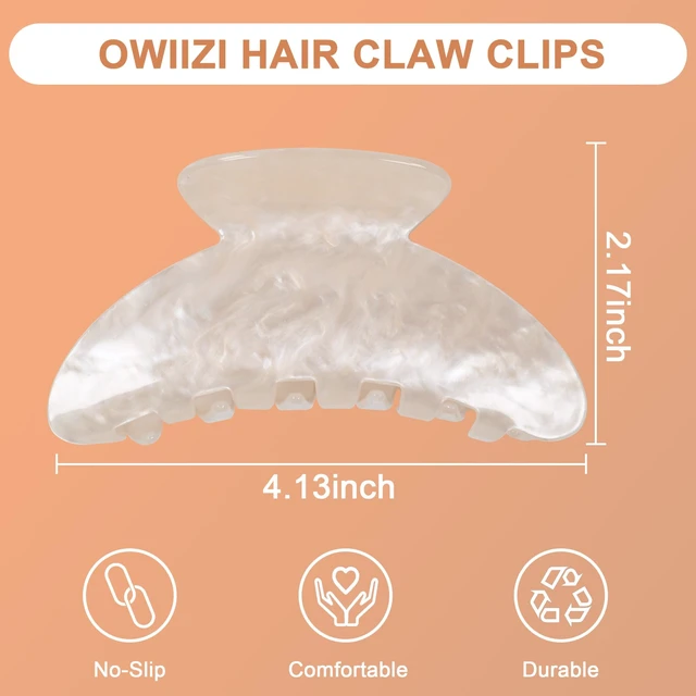 Alt view image 5 of 7 - Durable Acetate Hair Clips for Women 4.13" Larger Claw Clips (White) | Non-slip Strong Hold Ponytail Barrette,Sturdy Butterfly Claw,Cute Hair Accessories for Girls Long Thick Thin Curly Hair