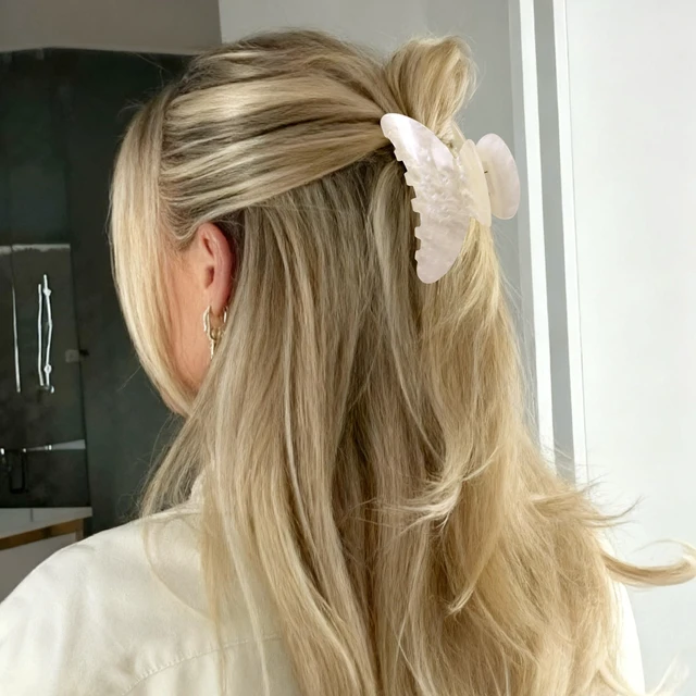 Alt view image 6 of 7 - Durable Acetate Hair Clips for Women 4.13" Larger Claw Clips (White) | Non-slip Strong Hold Ponytail Barrette,Sturdy Butterfly Claw,Cute Hair Accessories for Girls Long Thick Thin Curly Hair