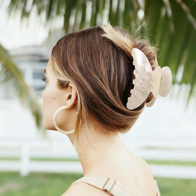 Alt view image 7 of 7 - Durable Acetate Hair Clips for Women 4.13" Larger Claw Clips (White) | Non-slip Strong Hold Ponytail Barrette,Sturdy Butterfly Claw,Cute Hair Accessories for Girls Long Thick Thin Curly Hair