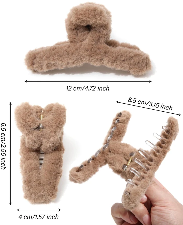 Alt view image 2 of 7 - Plush Clip - Hair Clip, 6 Pcs Rectangular Cute Hair Clips for Women, Large Hair Barrettes for Thick Hair, Non Slip Hair Jaw Clips for Girls, Camel/Coffee/Beige/Khaki/White/Black