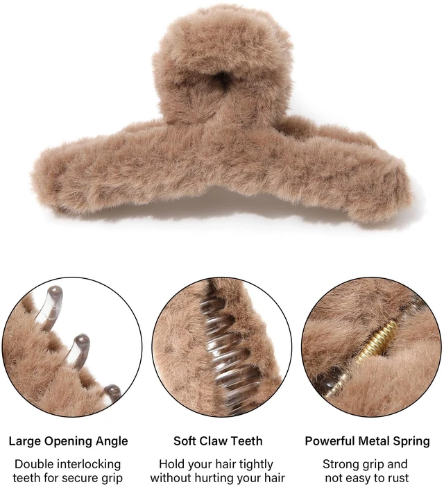 Alt view image 3 of 7 - Plush Clip - Hair Clip, 6 Pcs Rectangular Cute Hair Clips for Women, Large Hair Barrettes for Thick Hair, Non Slip Hair Jaw Clips for Girls, Camel/Coffee/Beige/Khaki/White/Black