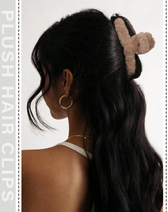 Alt view image 4 of 7 - Plush Clip - Hair Clip, 6 Pcs Rectangular Cute Hair Clips for Women, Large Hair Barrettes for Thick Hair, Non Slip Hair Jaw Clips for Girls, Camel/Coffee/Beige/Khaki/White/Black