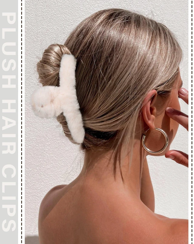 Alt view image 5 of 7 - Plush Clip - Hair Clip, 6 Pcs Rectangular Cute Hair Clips for Women, Large Hair Barrettes for Thick Hair, Non Slip Hair Jaw Clips for Girls, Camel/Coffee/Beige/Khaki/White/Black