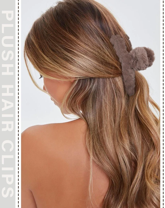 Alt view image 6 of 7 - Plush Clip - Hair Clip, 6 Pcs Rectangular Cute Hair Clips for Women, Large Hair Barrettes for Thick Hair, Non Slip Hair Jaw Clips for Girls, Camel/Coffee/Beige/Khaki/White/Black