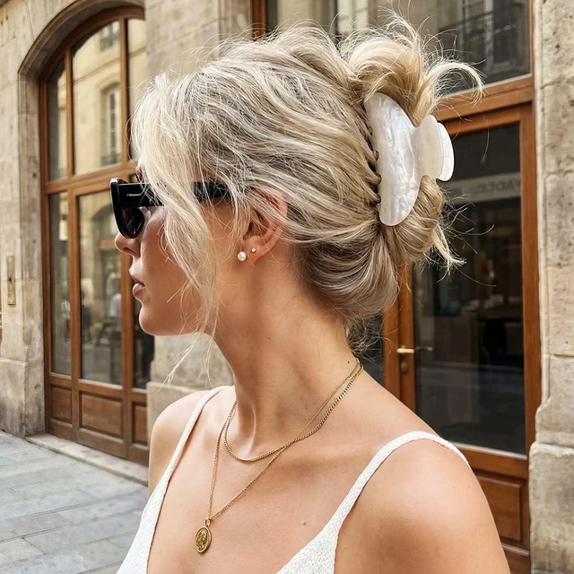 Alt view image 3 of 7 - Acrylic Claw Clips White Hair Clips Medium Claw Clips Hair Accessories for Women and Girls (Pack of 2) (d-white&beige)