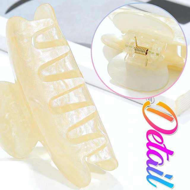 Alt view image 4 of 7 - Acrylic Claw Clips White Hair Clips Medium Claw Clips Hair Accessories for Women and Girls (Pack of 2) (d-white&beige)