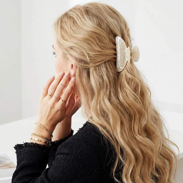 Alt view image 5 of 7 - Acrylic Claw Clips White Hair Clips Medium Claw Clips Hair Accessories for Women and Girls (Pack of 2) (d-white&beige)