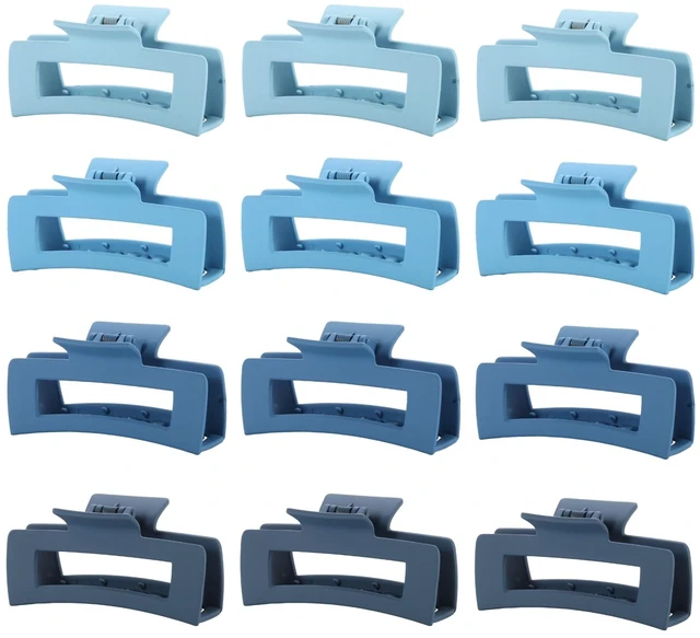 Main image of 12 Pcs Blue Large Square Hair Claw Clips for Women, 4.3-Inch Matte Rectangle Claw, Strong Hold Non-slip Hair Clips for Thick & Thin Hair
