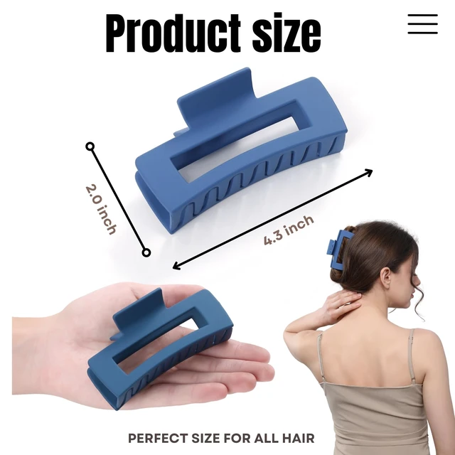 Alt view image 2 of 7 - 12 Pcs Blue Large Square Hair Claw Clips for Women, 4.3-Inch Matte Rectangle Claw, Strong Hold Non-slip Hair Clips for Thick & Thin Hair