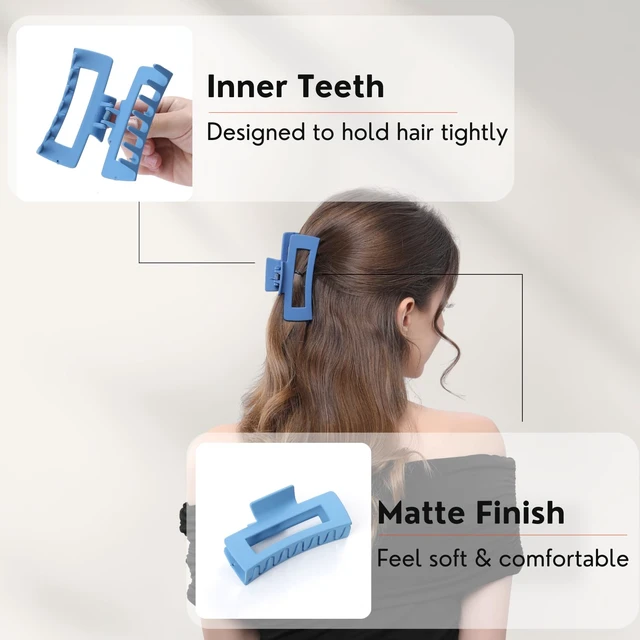 Alt view image 3 of 7 - 12 Pcs Blue Large Square Hair Claw Clips for Women, 4.3-Inch Matte Rectangle Claw, Strong Hold Non-slip Hair Clips for Thick & Thin Hair