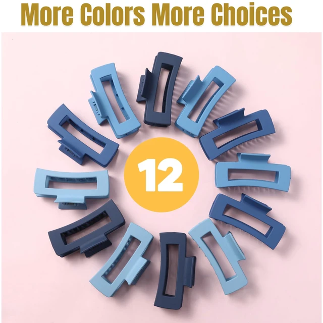Alt view image 4 of 7 - 12 Pcs Blue Large Square Hair Claw Clips for Women, 4.3-Inch Matte Rectangle Claw, Strong Hold Non-slip Hair Clips for Thick & Thin Hair