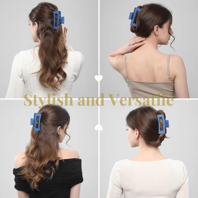 Alt view image 6 of 7 - 12 Pcs Blue Large Square Hair Claw Clips for Women, 4.3-Inch Matte Rectangle Claw, Strong Hold Non-slip Hair Clips for Thick & Thin Hair
