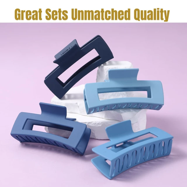 Alt view image 5 of 7 - 12 Pcs Blue Large Square Hair Claw Clips for Women, 4.3-Inch Matte Rectangle Claw, Strong Hold Non-slip Hair Clips for Thick & Thin Hair