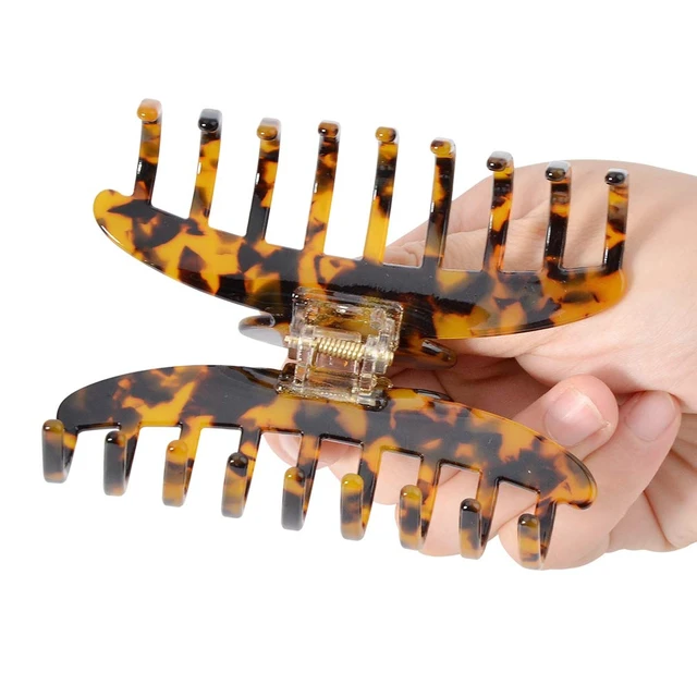 Alt view image 3 of 7 - Big Claw Hair Clips 3.8 Inch Tortoise Banana for Women Girls Thin Hair French Design Celluloid Leopard Print Strong Hold for Thick Hair, 2 Color Available (2 Packs)