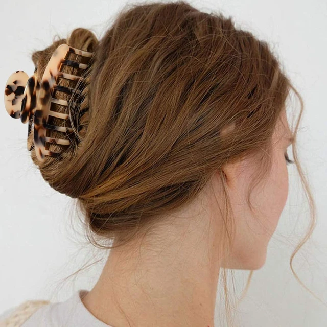 Alt view image 4 of 7 - Big Claw Hair Clips 3.8 Inch Tortoise Banana for Women Girls Thin Hair French Design Celluloid Leopard Print Strong Hold for Thick Hair, 2 Color Available (2 Packs)