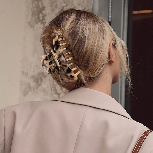 Alt view image 5 of 7 - Big Claw Hair Clips 3.8 Inch Tortoise Banana for Women Girls Thin Hair French Design Celluloid Leopard Print Strong Hold for Thick Hair, 2 Color Available (2 Packs)