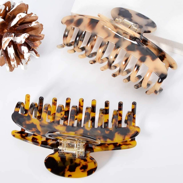 Alt view image 7 of 7 - Big Claw Hair Clips 3.8 Inch Tortoise Banana for Women Girls Thin Hair French Design Celluloid Leopard Print Strong Hold for Thick Hair, 2 Color Available (2 Packs)