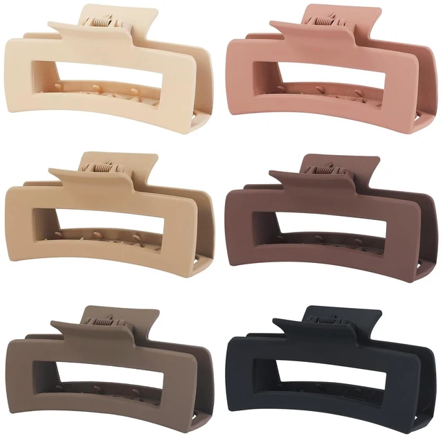 Main image of 4 Inch Big Hair Claw Clips 6 Pcs Large Claw for Thick Hair Square Hair Clips for Women Rectangle Hair Clips Nonslip Acrylic Banana Jaw Clips Hair Accessories for Girls (Coffee)