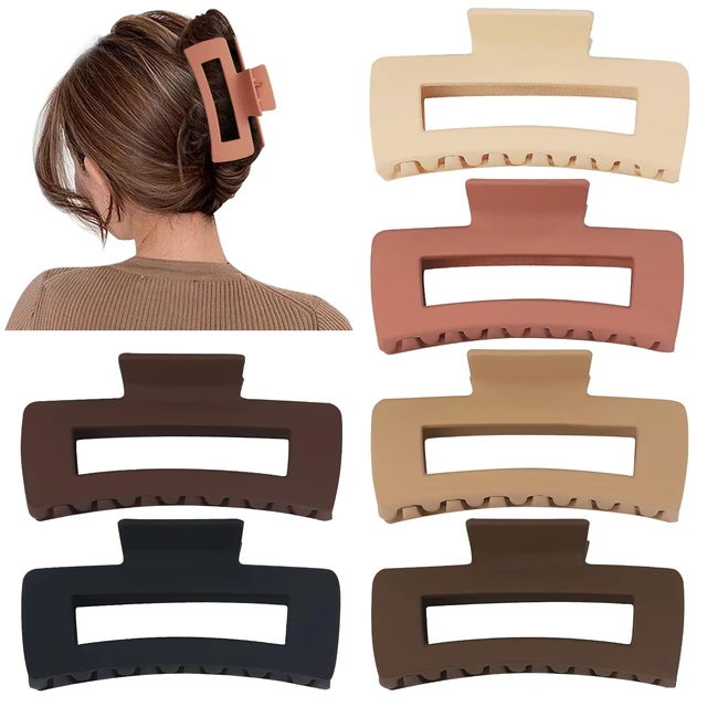 Alt view image 2 of 7 - 4 Inch Big Hair Claw Clips 6 Pcs Large Claw for Thick Hair Square Hair Clips for Women Rectangle Hair Clips Nonslip Acrylic Banana Jaw Clips Hair Accessories for Girls (Coffee)