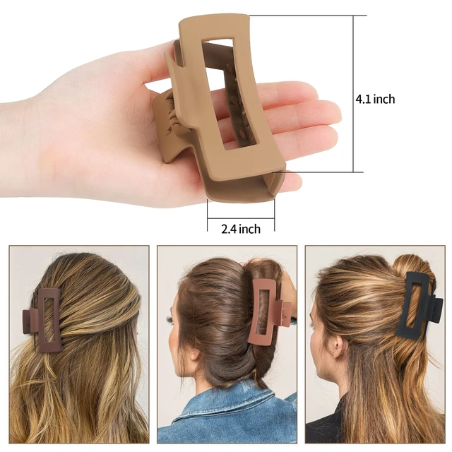 Alt view image 3 of 7 - 4 Inch Big Hair Claw Clips 6 Pcs Large Claw for Thick Hair Square Hair Clips for Women Rectangle Hair Clips Nonslip Acrylic Banana Jaw Clips Hair Accessories for Girls (Coffee)