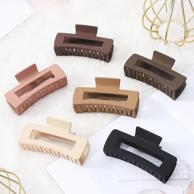 Alt view image 6 of 7 - 4 Inch Big Hair Claw Clips 6 Pcs Large Claw for Thick Hair Square Hair Clips for Women Rectangle Hair Clips Nonslip Acrylic Banana Jaw Clips Hair Accessories for Girls (Coffee)