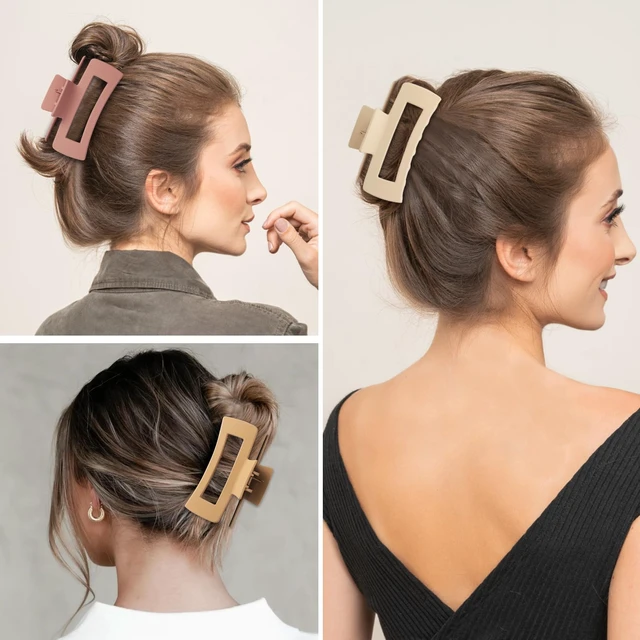 Alt view image 7 of 7 - 4 Inch Big Hair Claw Clips 6 Pcs Large Claw for Thick Hair Square Hair Clips for Women Rectangle Hair Clips Nonslip Acrylic Banana Jaw Clips Hair Accessories for Girls (Coffee)