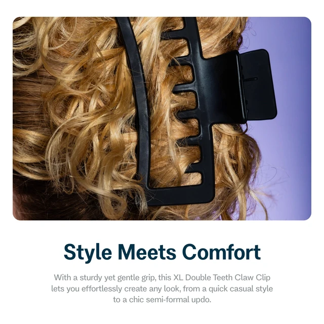 Alt view image 4 of 7 - Beauty XL Rectangle Hair Claw Clip Duo, Black | Creaseless Double Claw Clip Accessories, Firm-Hold for Daily Non-Slip Wear, Large and Trendy Hair Essential