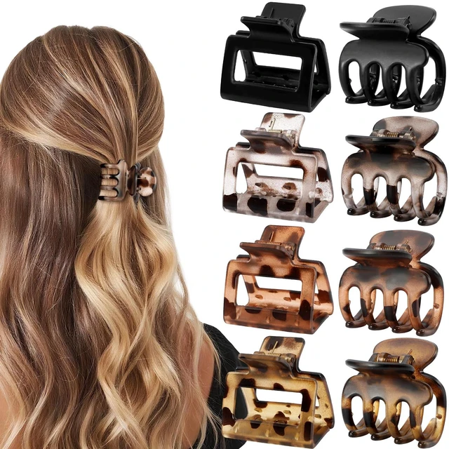 Main image of Matte Hair Claw Clips for Thin Hair, 8 Pack, 2 Sizes, Transparent | 2 styles with rectangle and square designs, small and medium sizes, matte non-slip grip for women and girls with thin hair