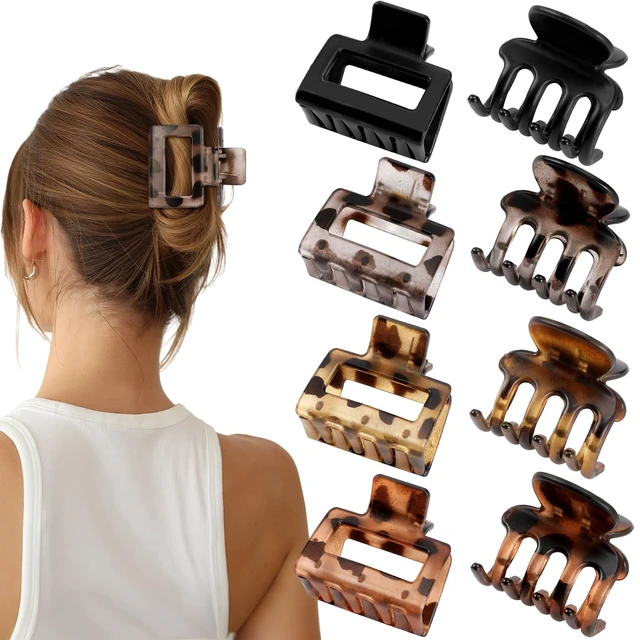 Alt view image 2 of 7 - Matte Hair Claw Clips for Thin Hair, 8 Pack, 2 Sizes, Transparent | 2 styles with rectangle and square designs, small and medium sizes, matte non-slip grip for women and girls with thin hair