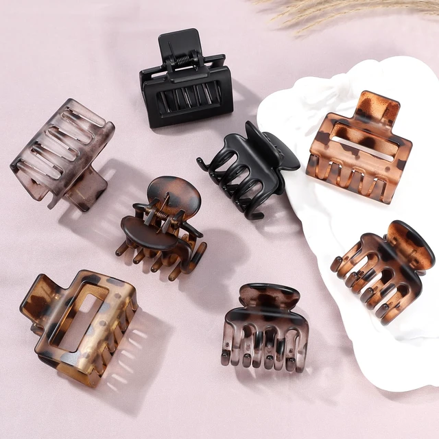 Alt view image 3 of 7 - Matte Hair Claw Clips for Thin Hair, 8 Pack, 2 Sizes, Transparent | 2 styles with rectangle and square designs, small and medium sizes, matte non-slip grip for women and girls with thin hair