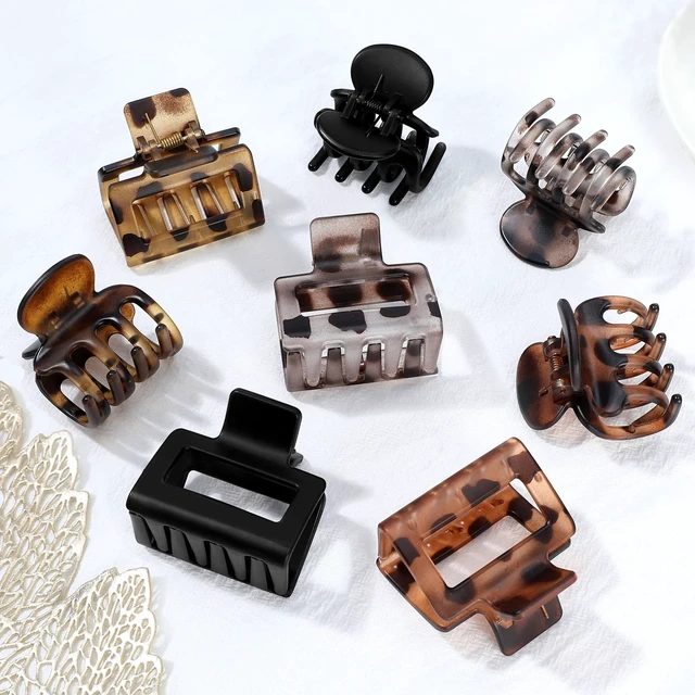 Alt view image 5 of 7 - Matte Hair Claw Clips for Thin Hair, 8 Pack, 2 Sizes, Transparent | 2 styles with rectangle and square designs, small and medium sizes, matte non-slip grip for women and girls with thin hair
