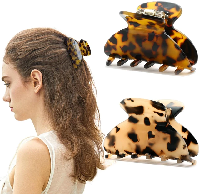 Main image of 2Pcs Small Medium Hair Claw Clips for Women Tortoise Shell Claw Hair Clips for Thin Fine Medium Thick Hair