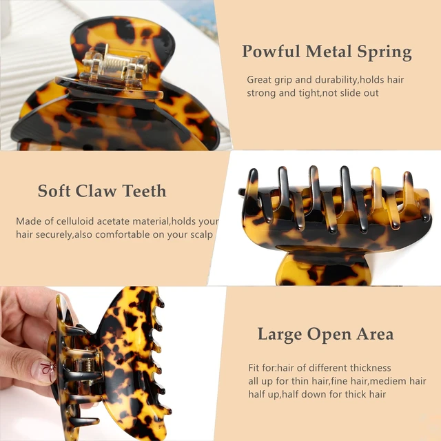 Alt view image 5 of 7 - 2Pcs Small Medium Hair Claw Clips for Women Tortoise Shell Claw Hair Clips for Thin Fine Medium Thick Hair