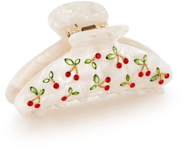 Main image of Acrylic Hair Clips Claws For Women With The Rhinestone Pattern In Red Cherry Shape Hair Clip For Thick Hair Hair clips for styling sectioning 1PC