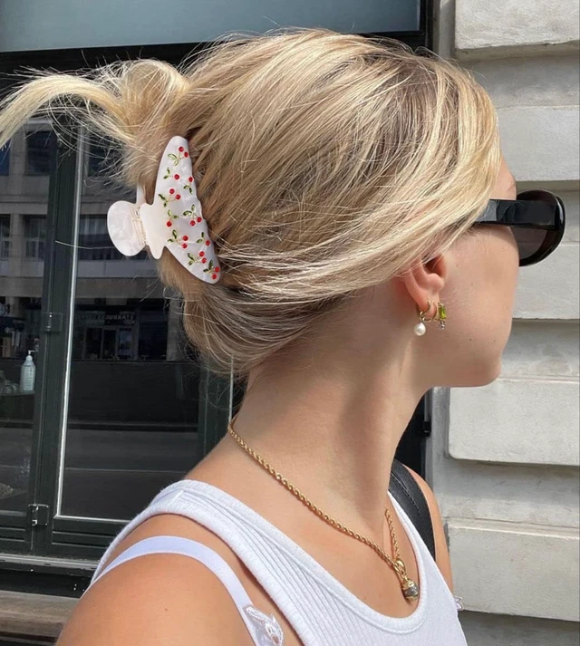 Alt view image 2 of 6 - Acrylic Hair Clips Claws For Women With The Rhinestone Pattern In Red Cherry Shape Hair Clip For Thick Hair Hair clips for styling sectioning 1PC